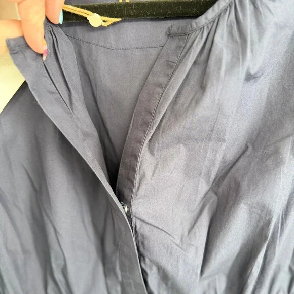 Quince 100% Organic Cotton Poplin Tiered Maxi Dress Women's L Navy Smocked Boho - Picture 9 of 14